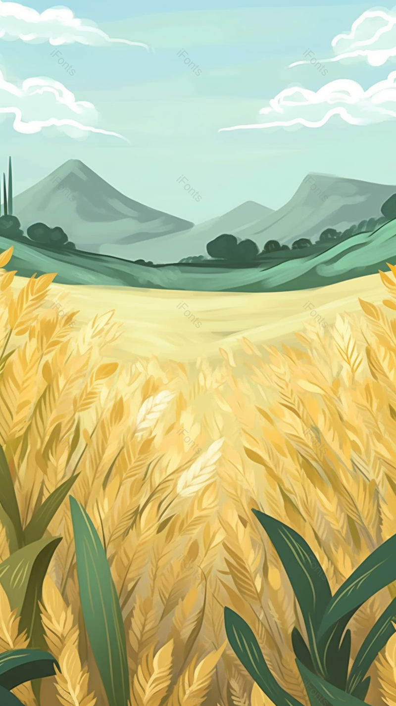 夏季麦田插画风景图田野上的植物背景图,插画/手绘图,插画/手绘图库,插画/手绘图下载,插画/手绘